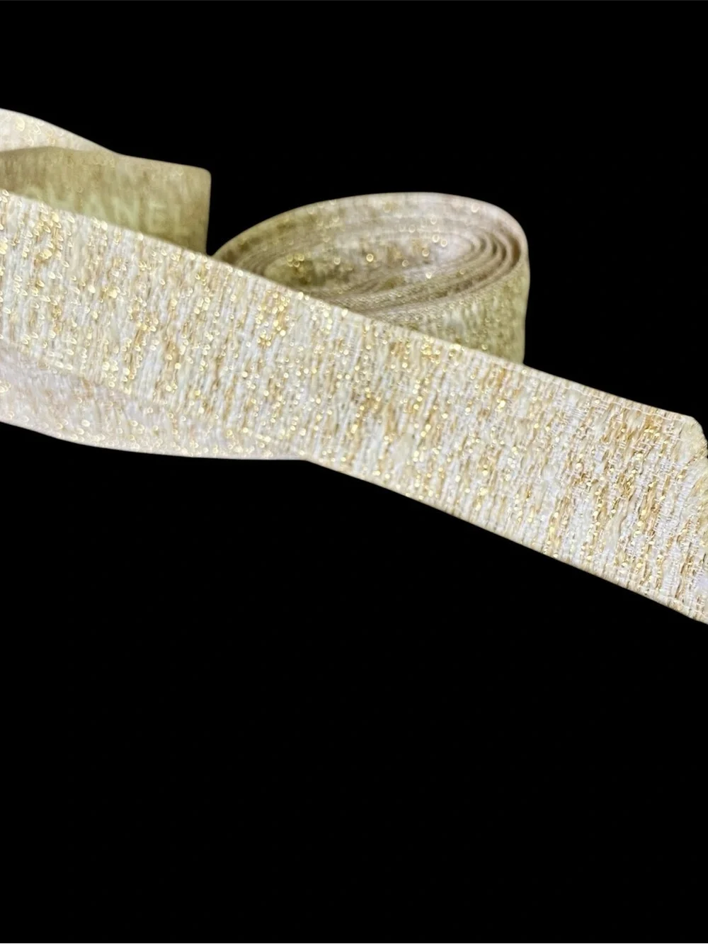 CHANEL Ribbon Authentic Woven Gold & White Holiday Ribbon 48 Inches‎ L
